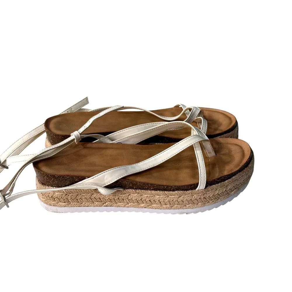 Rilista Womens White Strappy Espadrille Platform Sandals Size 8.5 Buckle Ankle